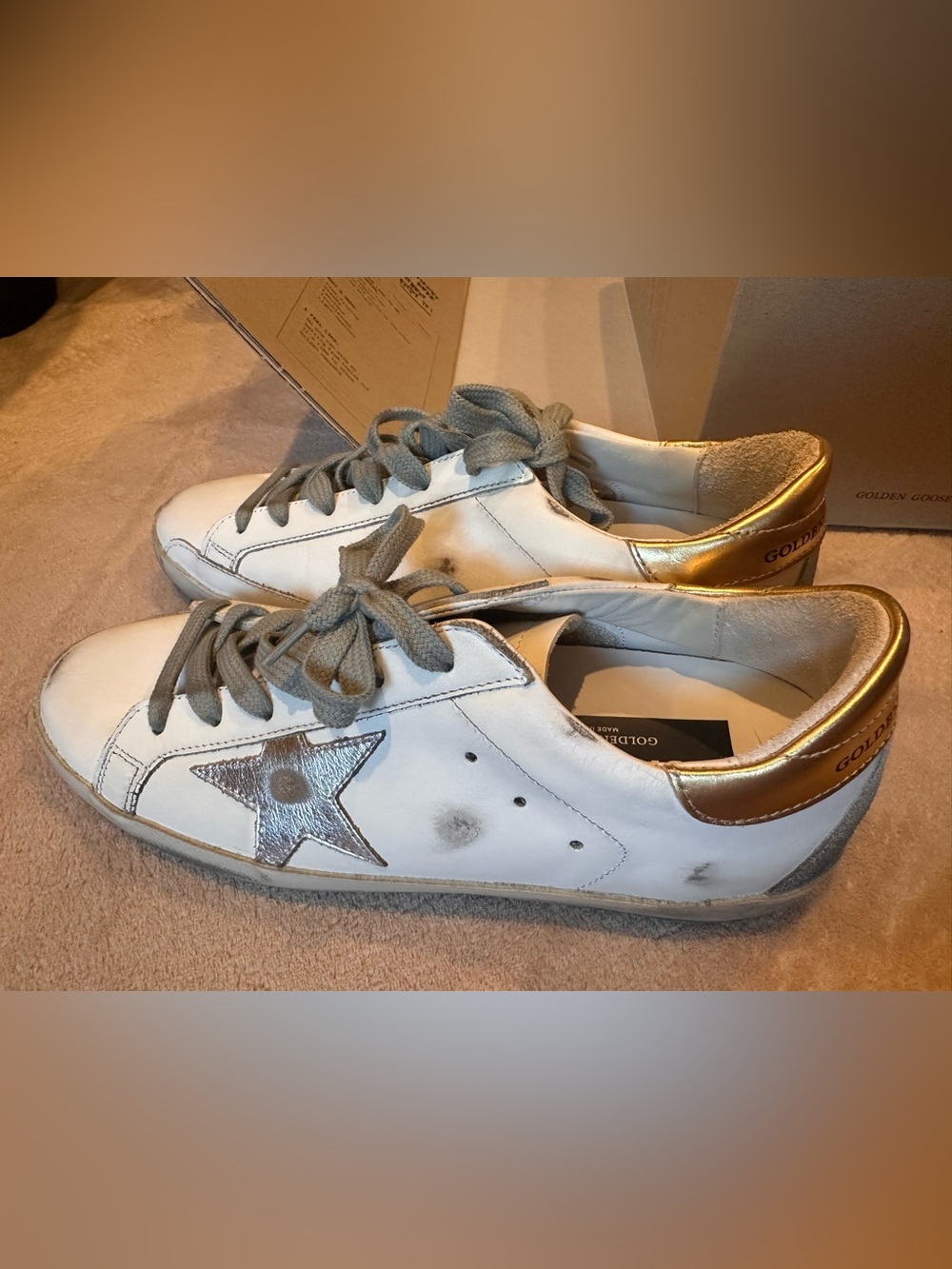 Golden Goose Super-Star Sneakers White Silver Gold Size 37 EU / US 7 NIB - Picture 10 of 15
